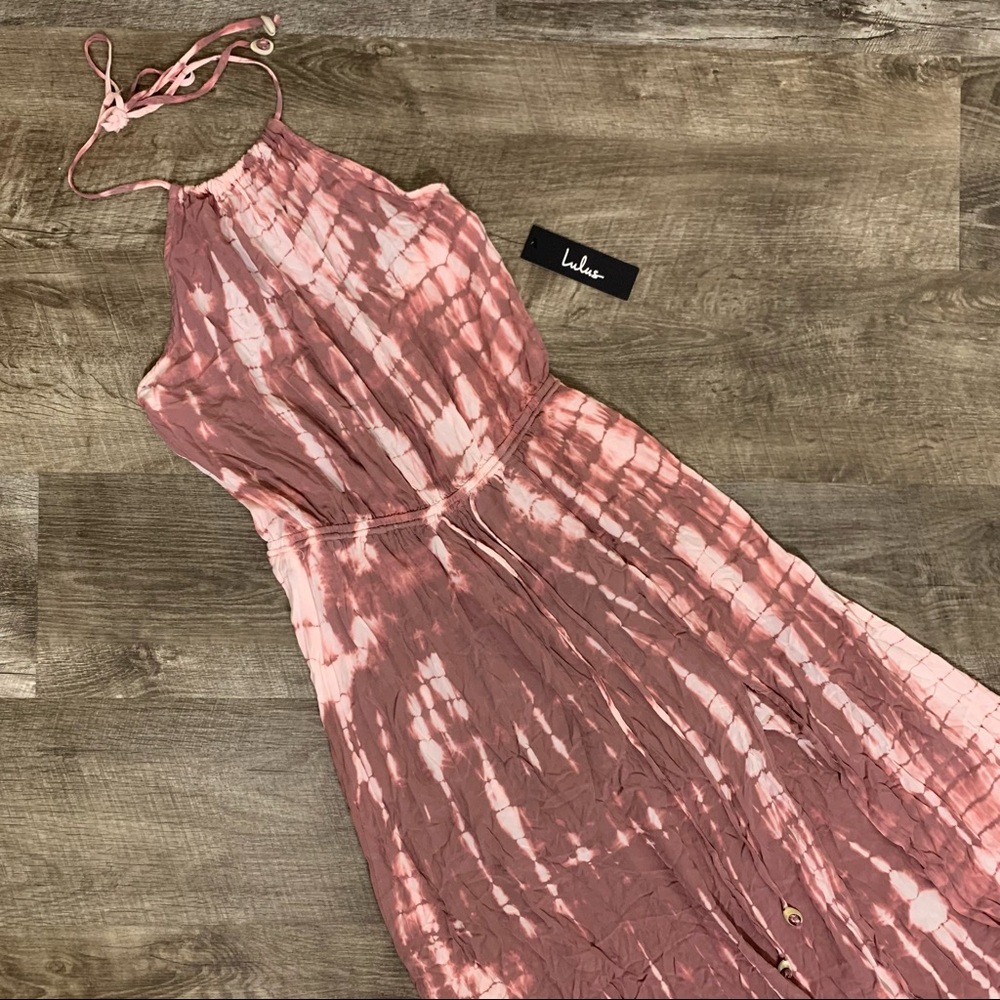 LULU'S Tie Dye Halter Slit Maxi Dress